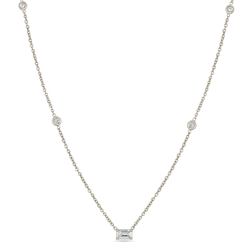 Zoë Chicco 14k White Gold Emerald Cut Diamond Necklace with 4 Diamond Stations