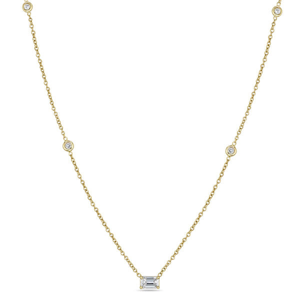 Zoë Chicco 14k Yellow Gold Emerald Cut Diamond Necklace with 4 Diamond Stations