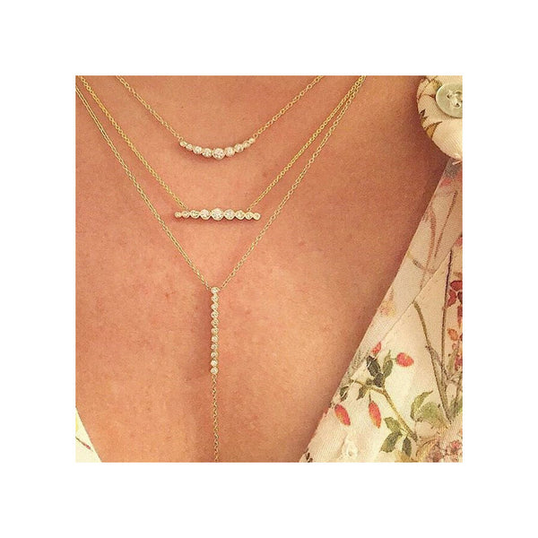 Zoë Chicco 14kt Gold Graduated Curved Bezel Set Diamond Bar Necklace Layered