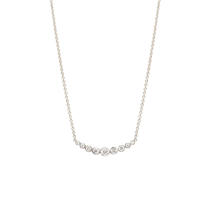 Zoë Chicco 14kt White Gold Graduated Curved Bezel Set Diamond Bar Necklace