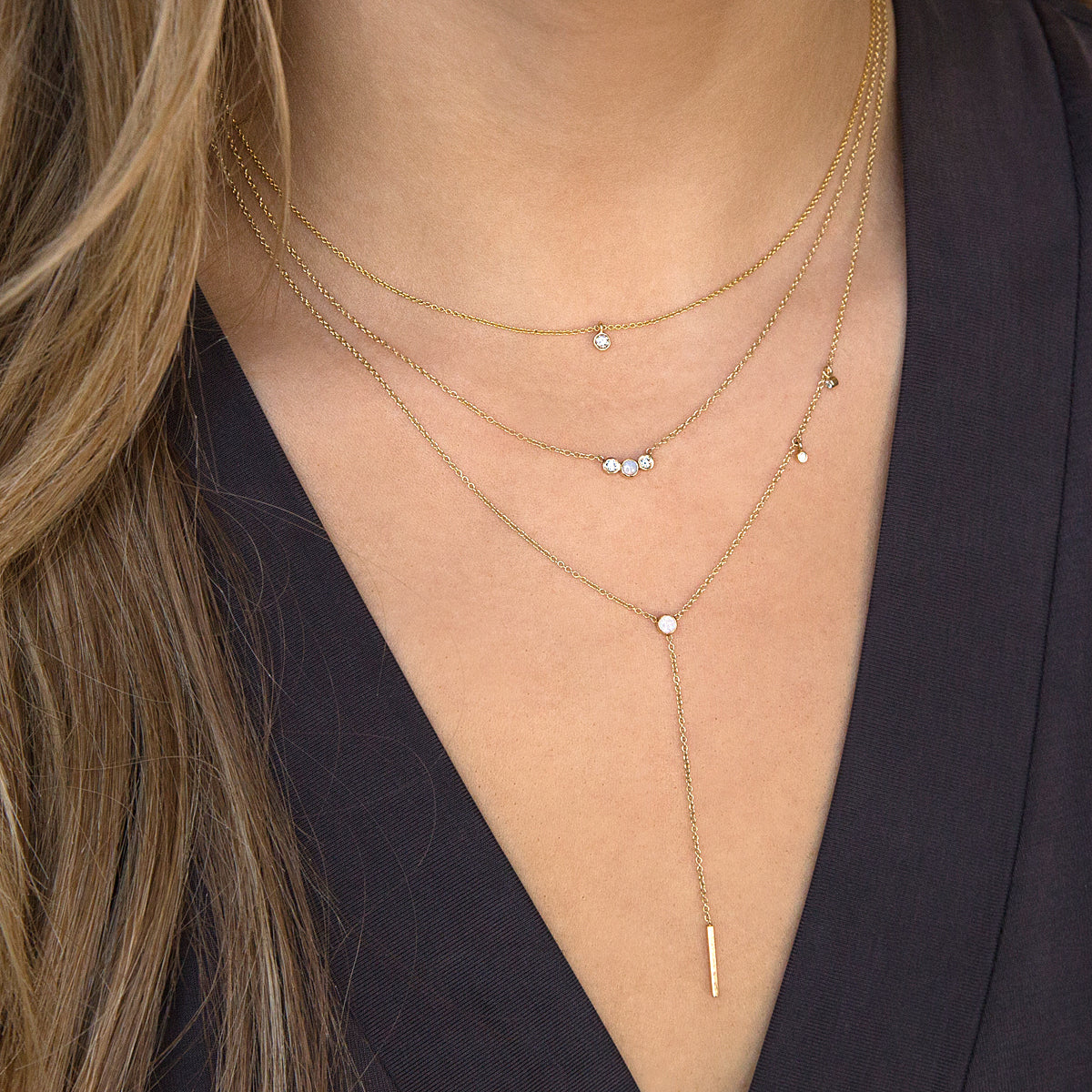 14k Single Diamond Bezel Pendant Necklace