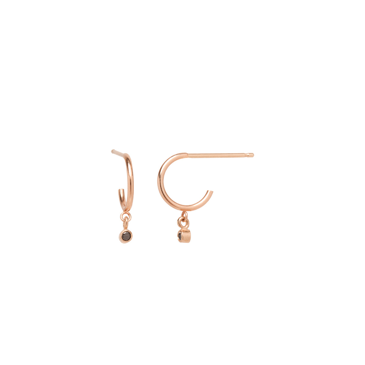 Zoë Chicco 14kt Rose Gold Black Diamond Dangle Thin Huggie Hoop Earring
