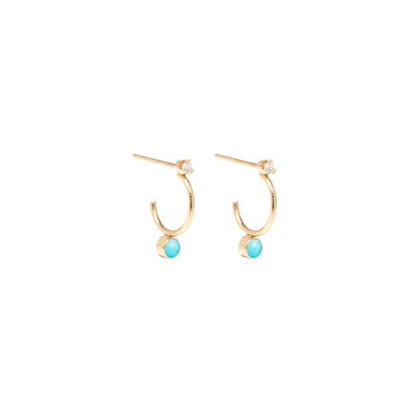 14k Turquoise & Diamond Thin Huggie Hoops - SALE