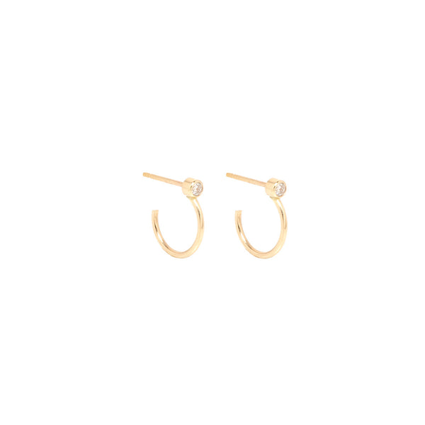Zoë Chicco 14kt Yellow Gold White Diamond Stud Thin Huggie Hoop Earring