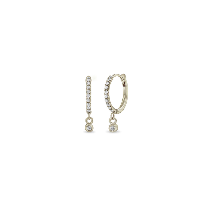 Zoë Chicco 14k Gold Medium Pavé Diamond Huggie Hoop Earrings with Dangling Diamonds