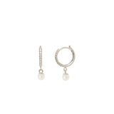 Zoë Chicco 14kt Gold Dangling Pearl Pave Diamond Huggie Hoop Earring