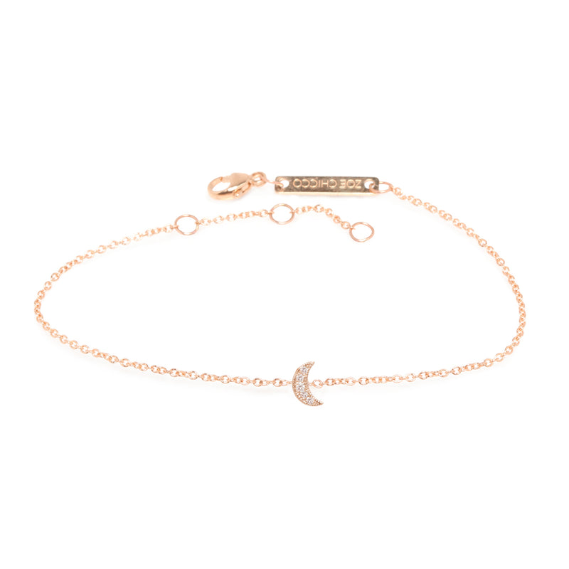 rose gold chain bracelet with a pave diamond moon