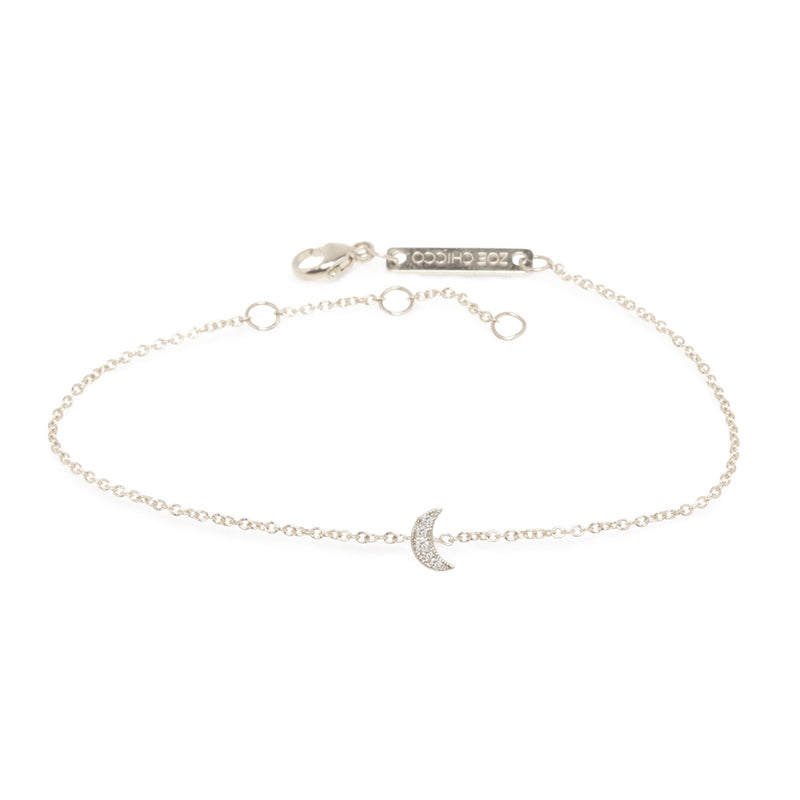white gold chain bracelet with a pave diamond moon