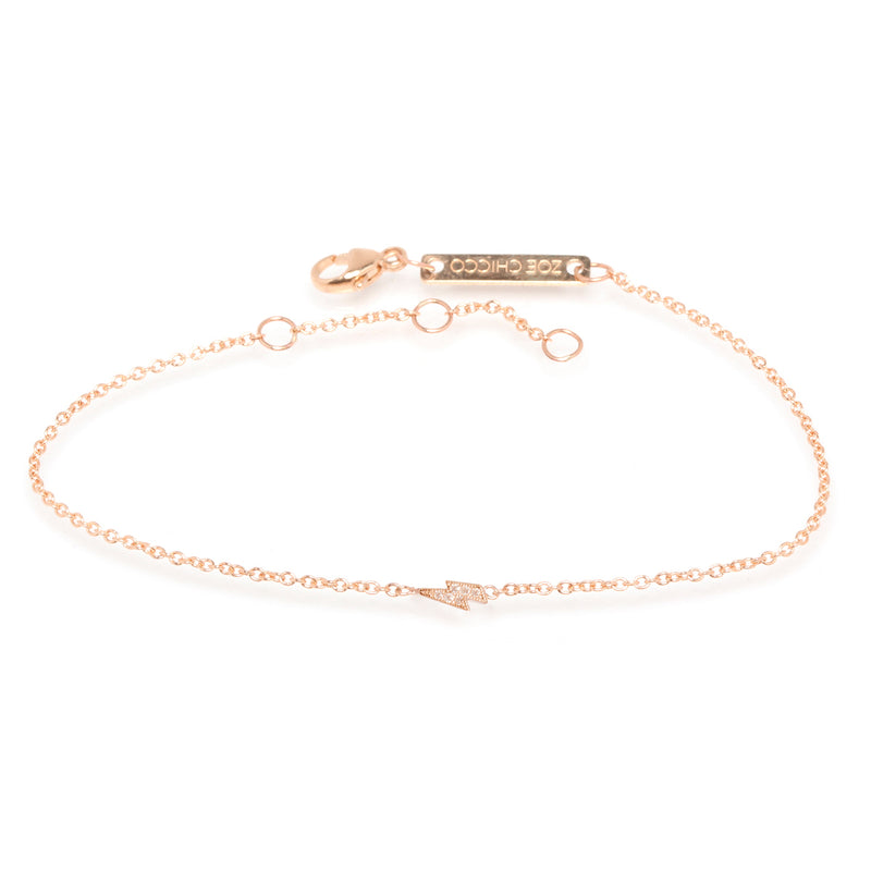 rose gold chain bracelet with a pave diamond lightning bolt