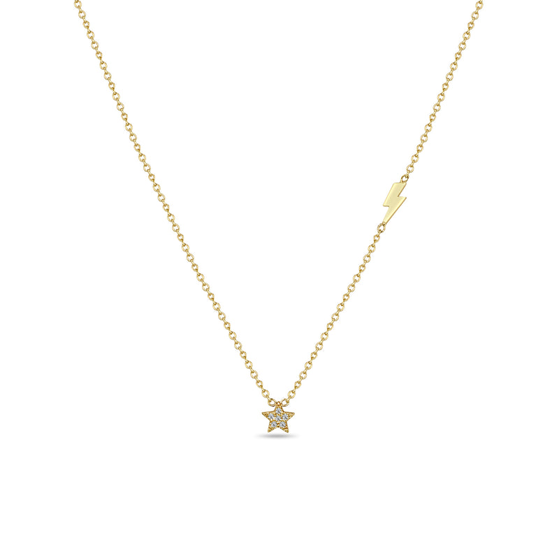 Zoë Chicco 14k Gold Itty Bitty Diamond Star Necklace with Off-Set Lightning Bolt