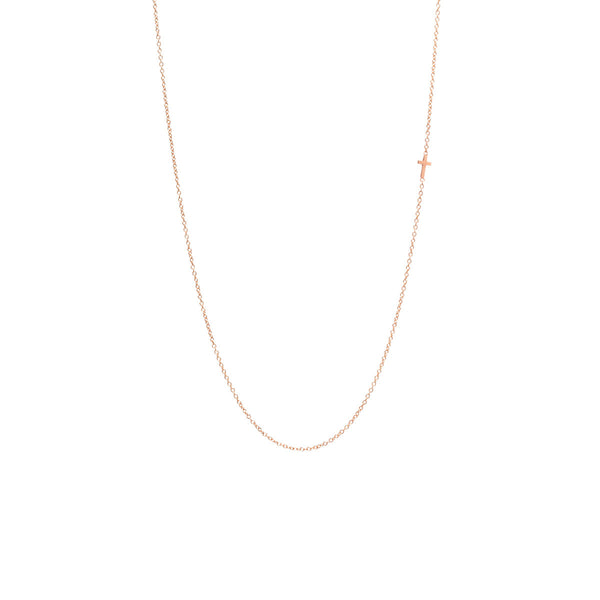 Zoë Chicco 14kt Rose Gold Itty Bitty Off-Center Cross Necklace