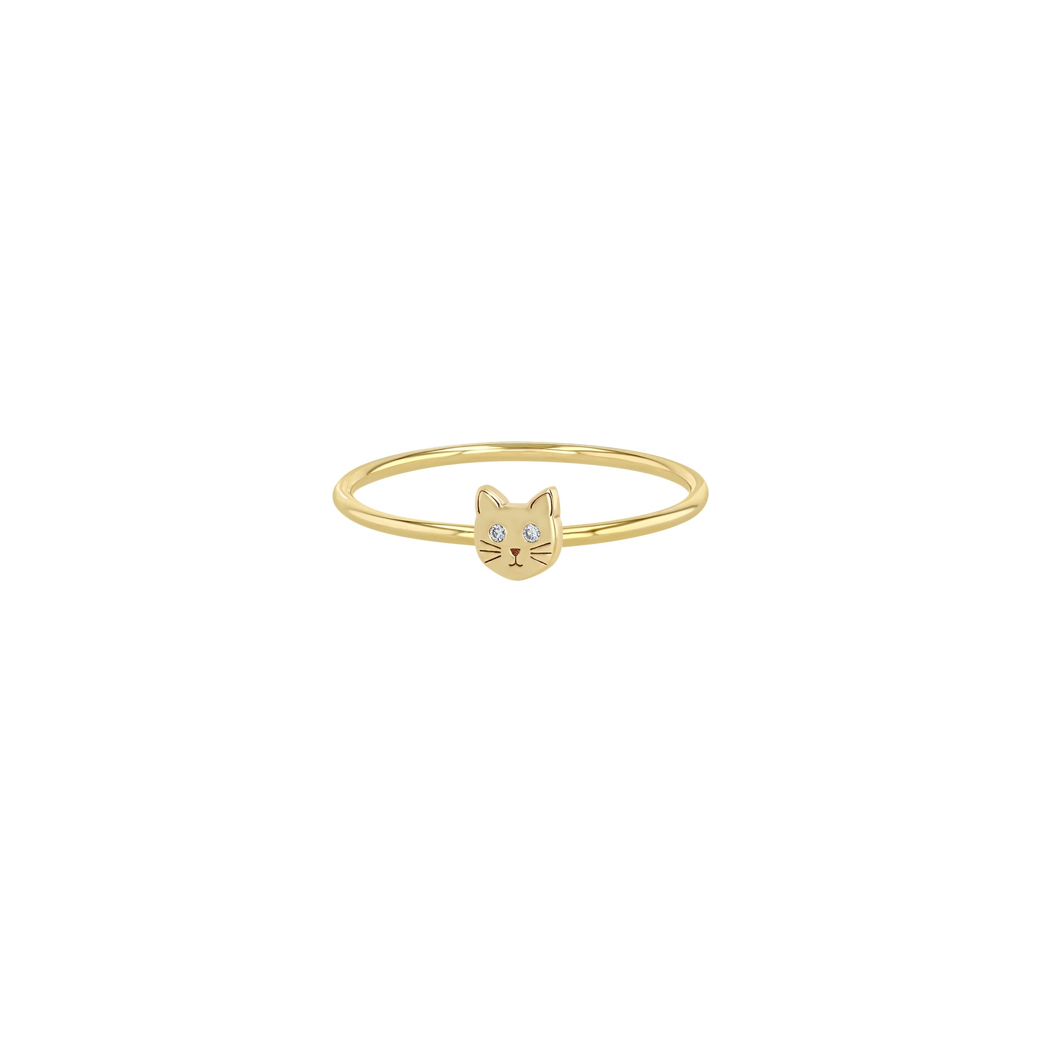 Zoë Chicco 14k Gold Itty Bitty Cat with Diamond Eyes Ring