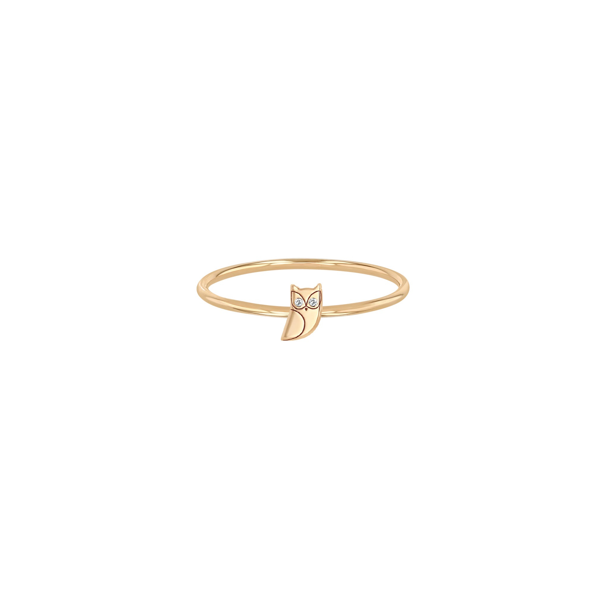 Zoë Chicco 14k Gold Itty Bitty Owl with Diamond Eyes Ring