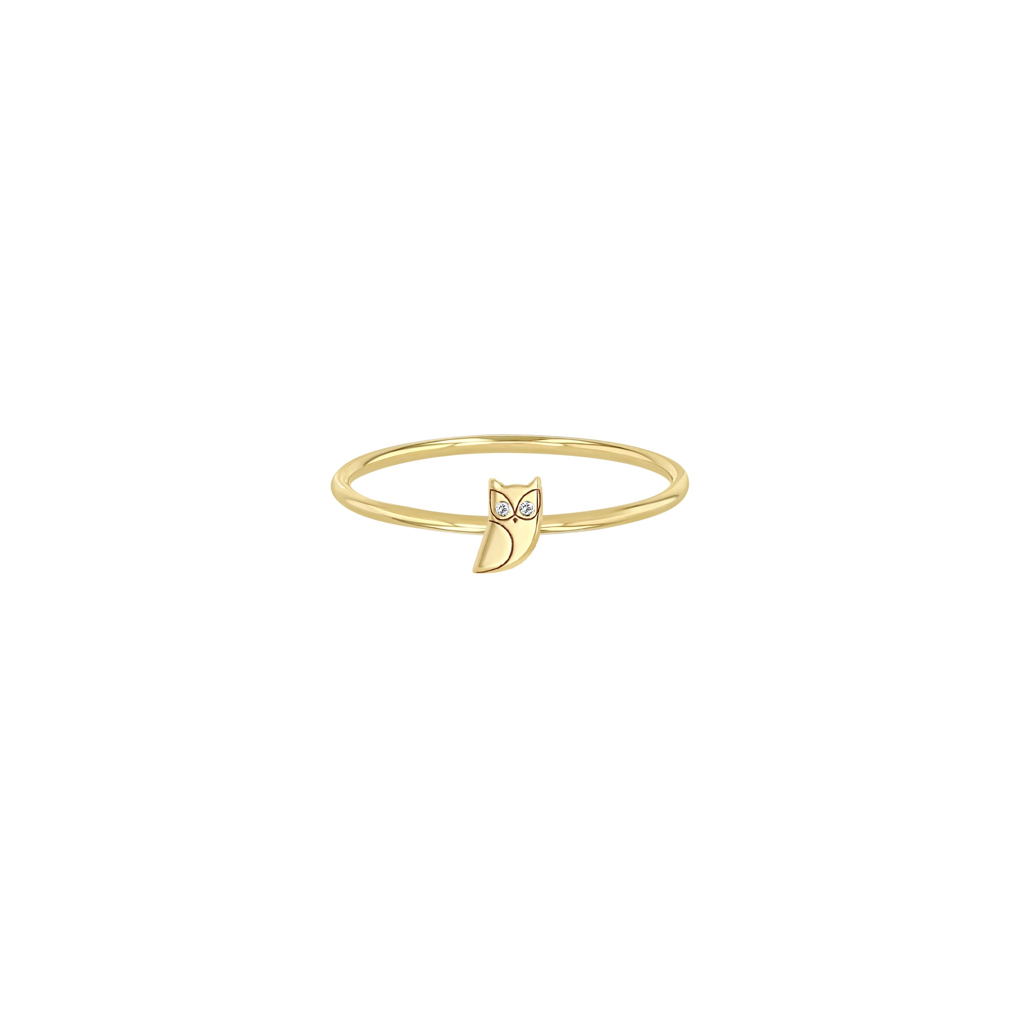 Zoë Chicco 14k Gold Itty Bitty Owl with Diamond Eyes Ring