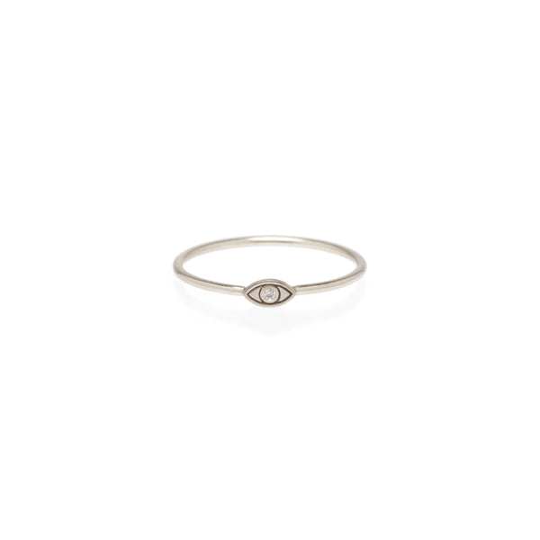 Zoë Chicco 14kt White Gold White Diamond Itty Bitty Evil Eye Ring