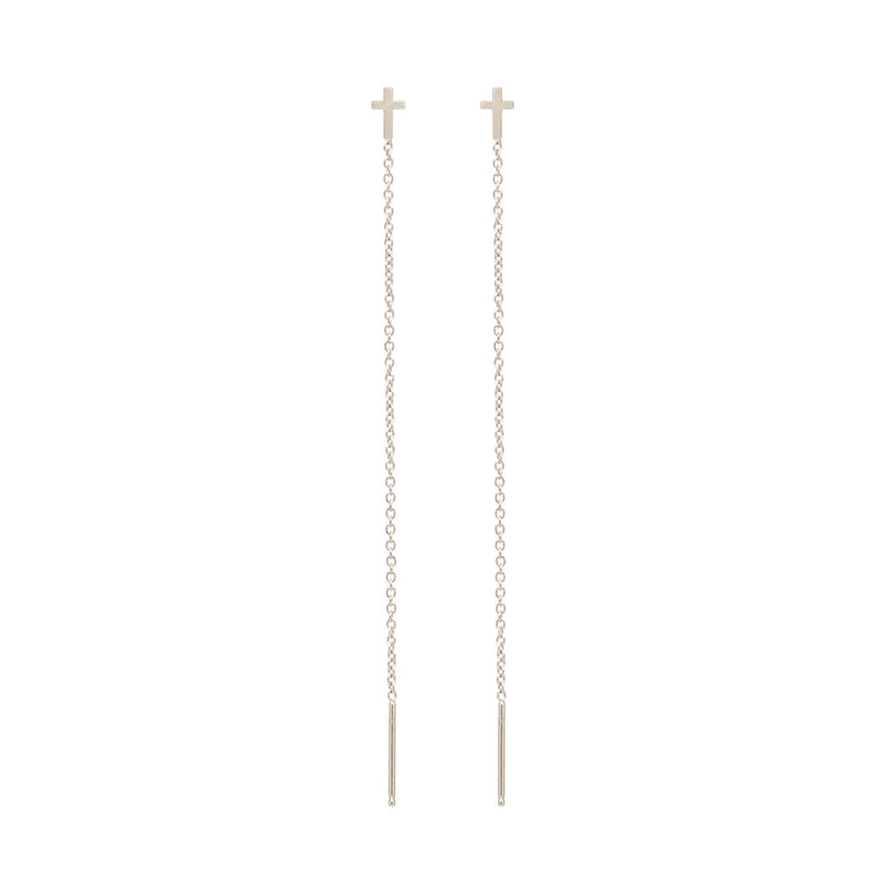 Zoë Chicco 14kt White Gold Itty Bitty Cross Threader Earrings