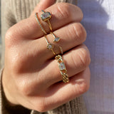 14k Medium Curb Chain Ring with Emerald Cut Diamond