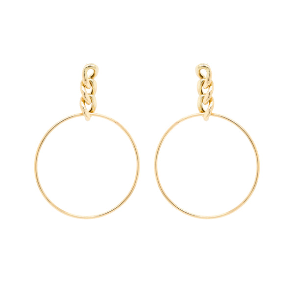 14k Large Circle Curb Chain Drop Earrings - SALE