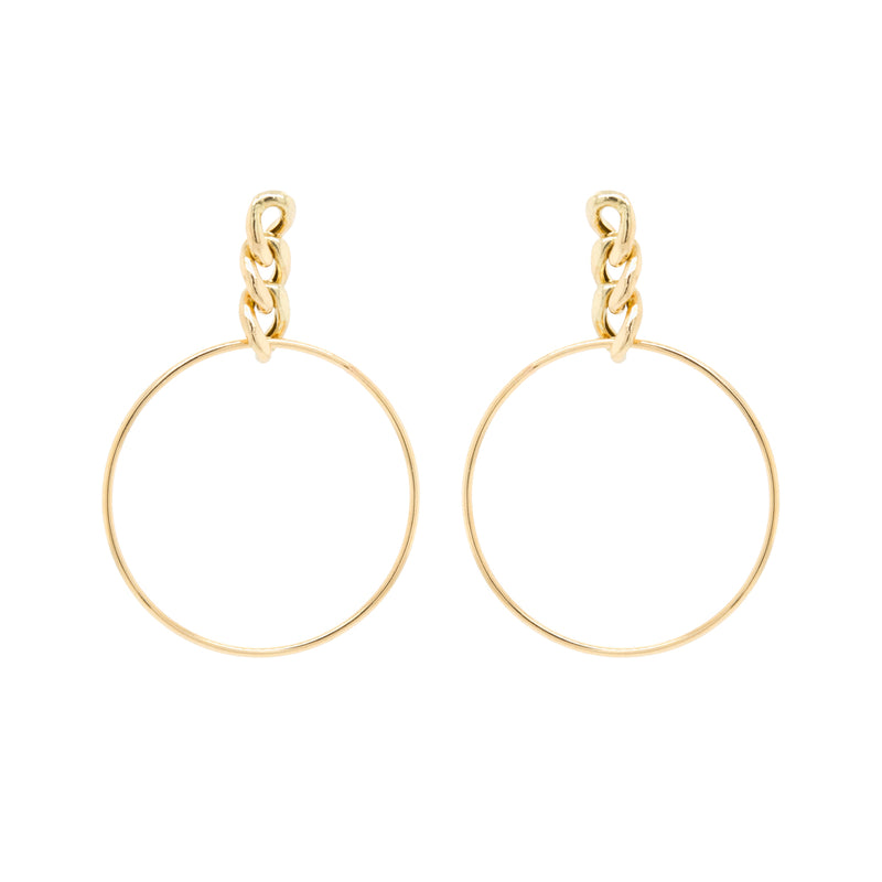 14k Large Circle Curb Chain Drop Earrings - SALE