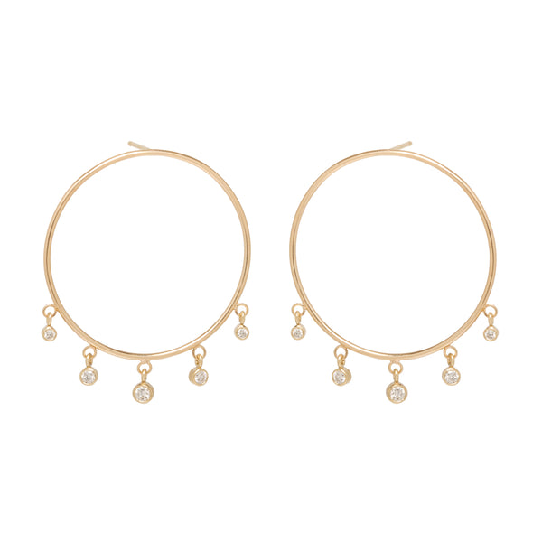 14k Large Circle Earrings with Graduated Dangling Diamonds - SALE