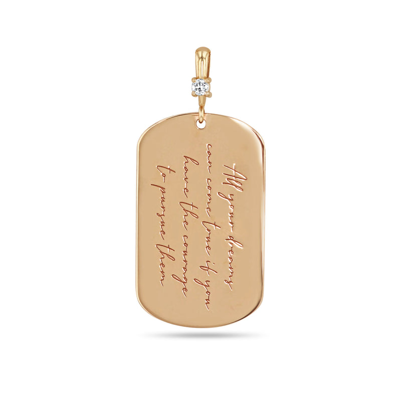 Zoë Chicco 14k Rose Gold Large Engraved Mantra Dog Tag Pendant with Diamond Bail