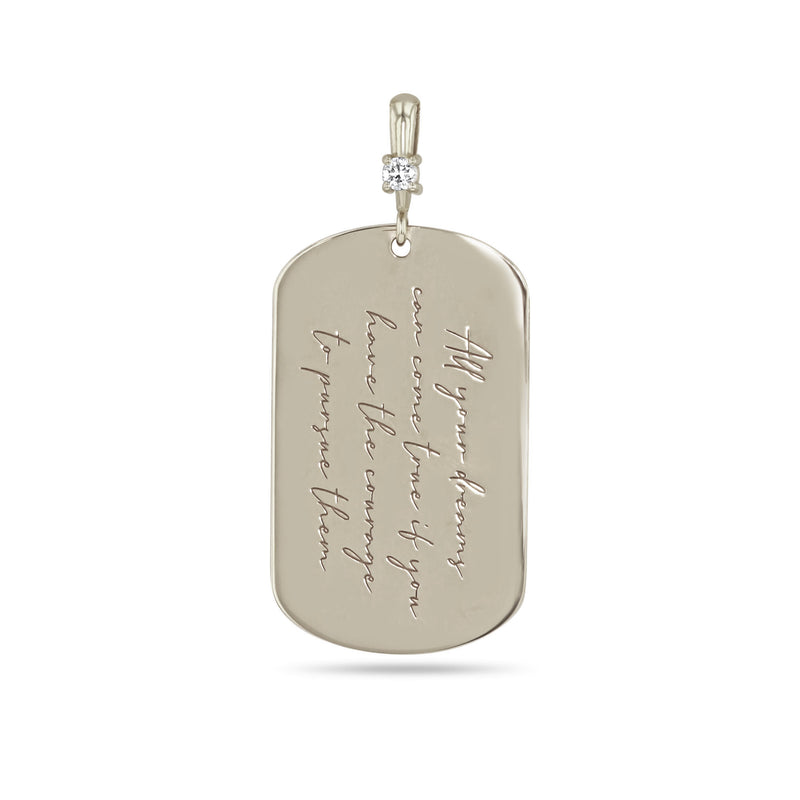 Zoë Chicco 14k White Gold Large Engraved Mantra Dog Tag Pendant with Diamond Bail