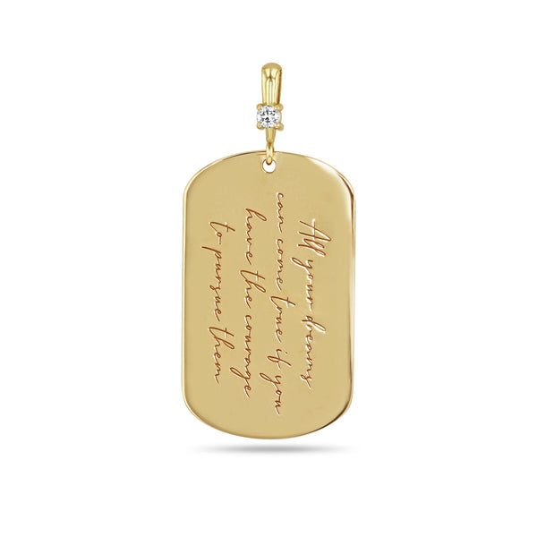 Zoë Chicco 14k Yellow Gold Large Engraved Mantra Dog Tag Pendant with Diamond Bail