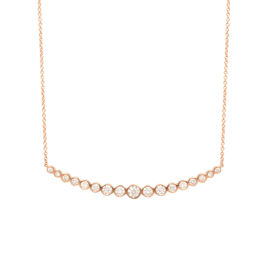 Zoe Chicco 14k rose gold Graduated Diamond Bezel Curved Bar Necklace New 