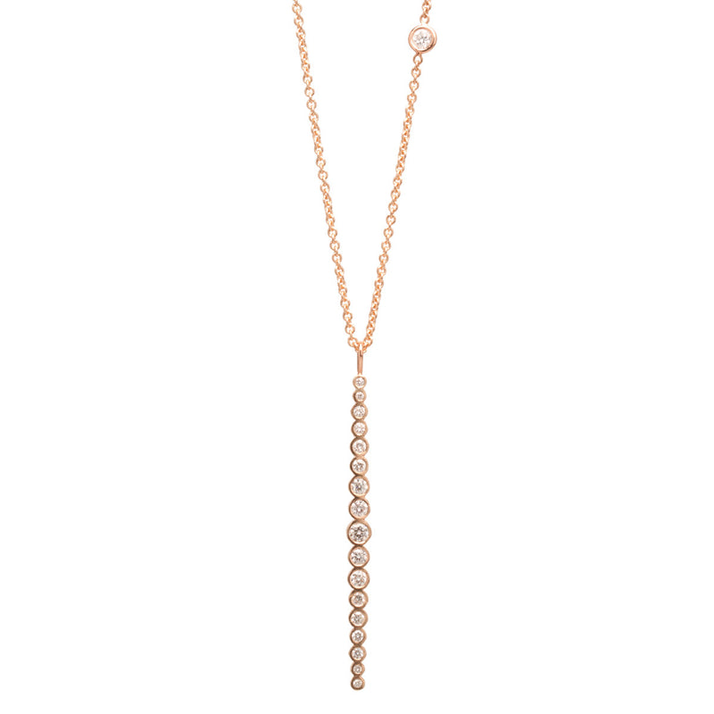 14k Vertical Graduated Diamond Bar Necklace with Floating Diamond