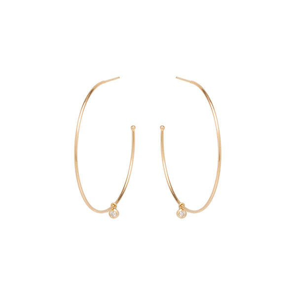 Zoë Chicco 14kt Yellow Gold Dangling White Diamond Large Hoop Earrings