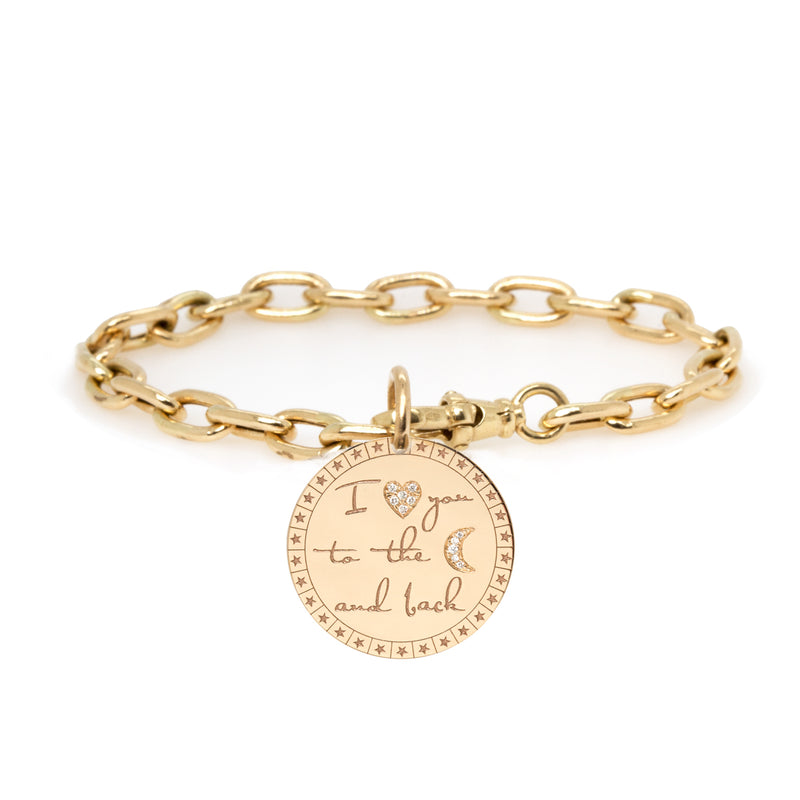Zoë Chicco 14k Gold "I Love You To The Moon & Back" Mantra XL Square Oval Link Chain Bracelet