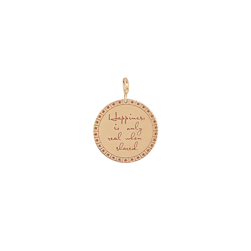Zoë Chicco 14k Rose Gold Large "Happiness is only real when shared" Mantra with Star Border Disc Clip on Charm Pendant