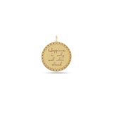 Zoë Chicco 14k Yellow Gold Large "Happiness is only real when shared" Mantra with Star Border Disc Charm Pendant