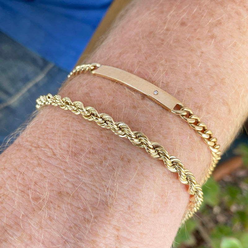 Men's 14k Gold Medium Curb Chain ID Bracelet with Diamond