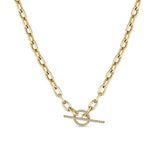 Zoë Chicco 14k Gold Large Square Oval Link Chain Pavé Diamond Toggle Necklace