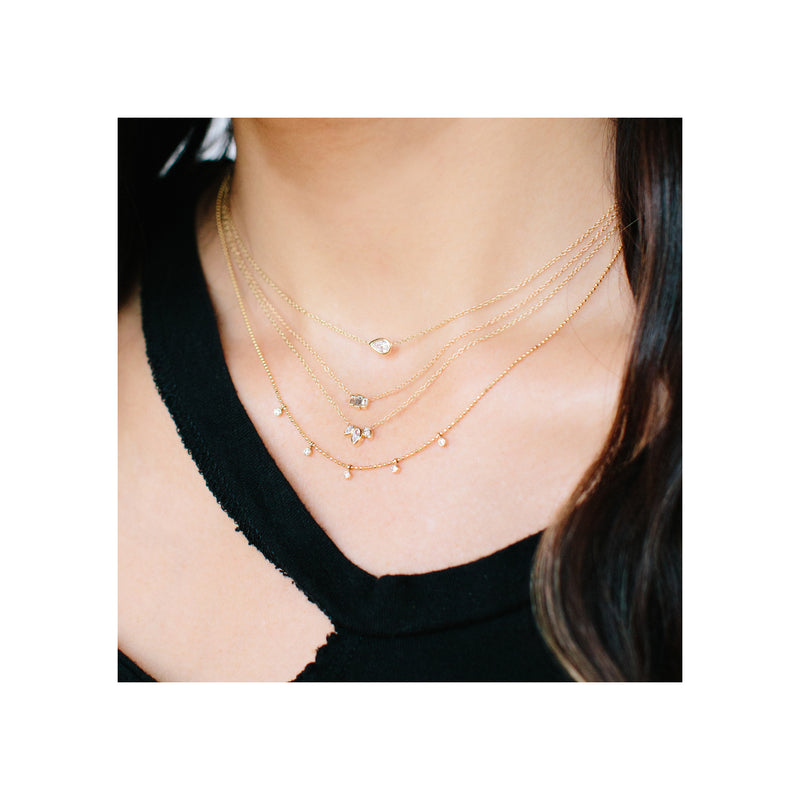 14k 5 Graduated Dangling Diamond Bead Chain Necklace - SALE