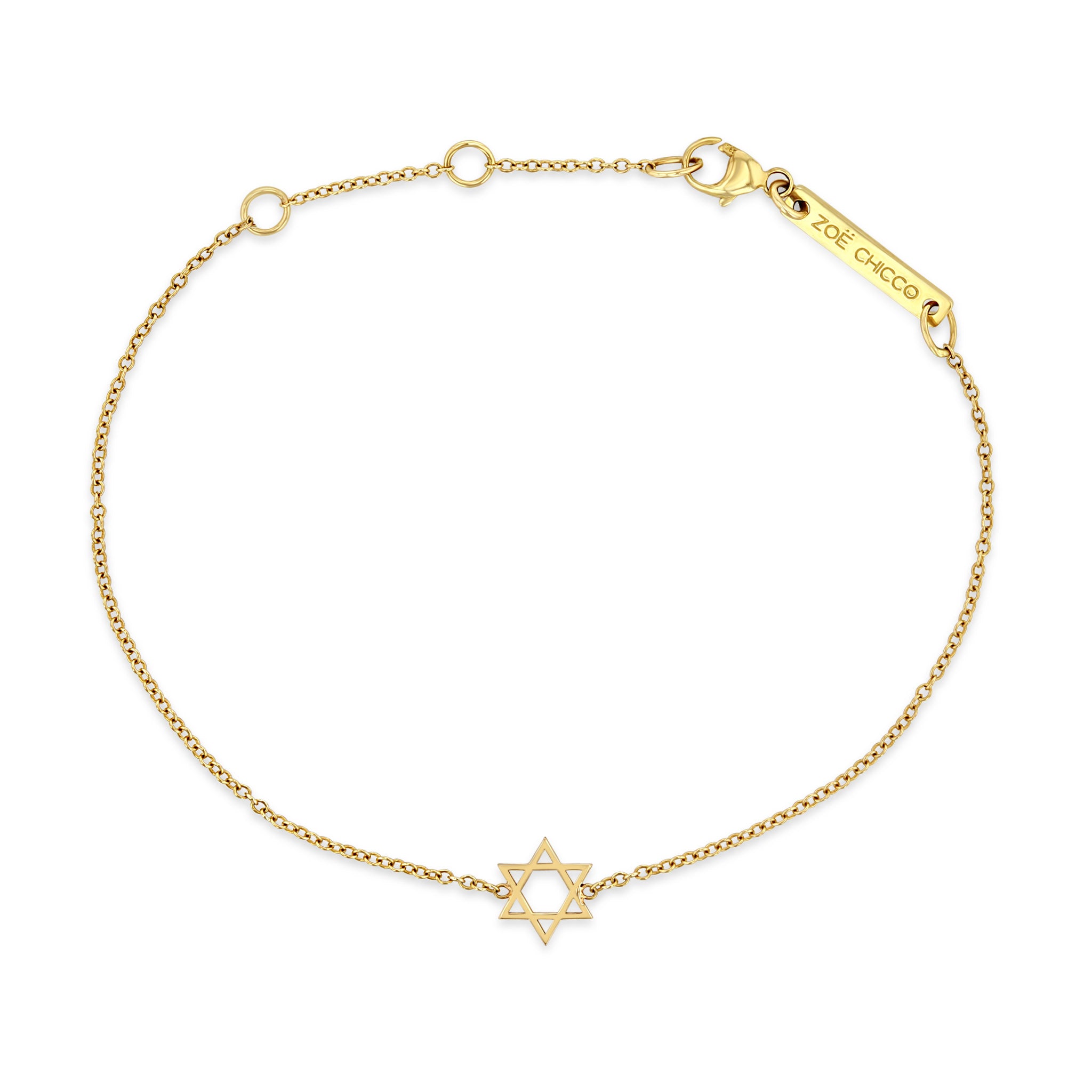 Top down view of Zoë Chicco 14k Gold Midi Bitty Star of David Bracelet