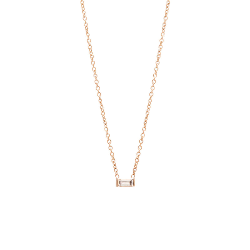 Zoë Chicco 14kt Rose Gold White Diamond Baguette Necklace