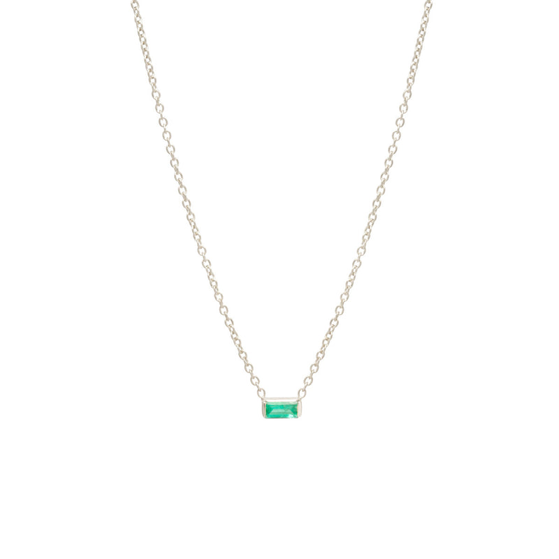 Zoë Chicco 14kt White Gold Emerald Baguette Necklace