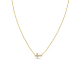 Zoë Chicco 14k Gold Midi Bitty Horizontal Pavé Diamond Cross Necklace