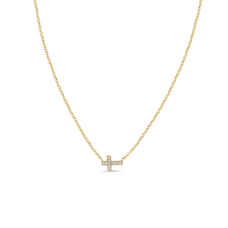 Zoë Chicco 14k Gold Midi Bitty Horizontal Pavé Diamond Cross Necklace – ZOË  CHICCO