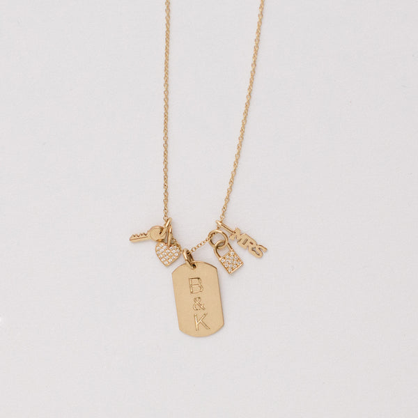 14k Single 2 Initial Letters Small Dog Tag Charm