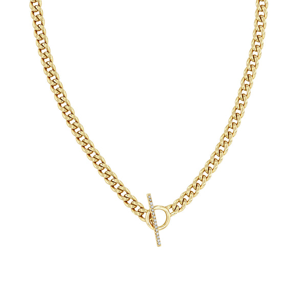 Zoë Chicco 14k Gold Medium Curb Chain Pavé Diamond Toggle Necklace