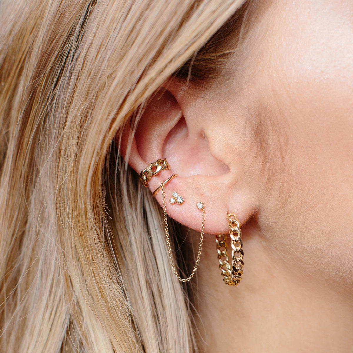 Zoe Chicco♡K14ゴールドリンクダイヤモンドスタッドピアス Zoë Chicco 14k Gold Linked Mixed Diamond Medium Drop