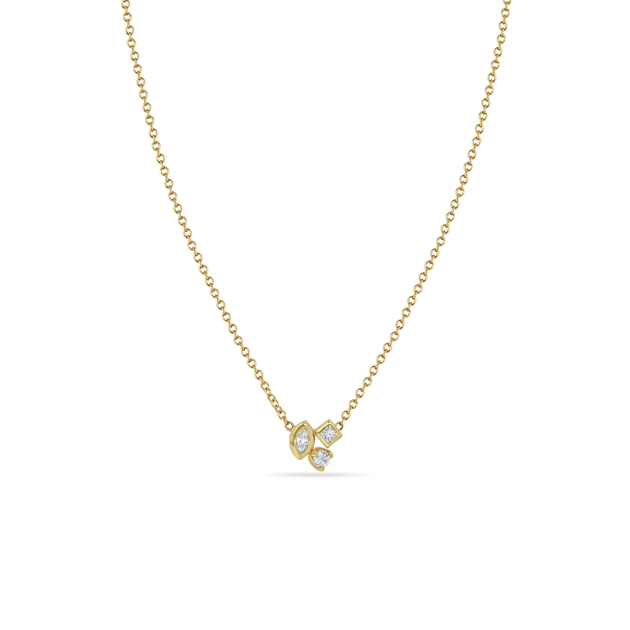 Zoë Chicco 14k Yellow Gold Mixed Cut Diamond Cluster Necklace