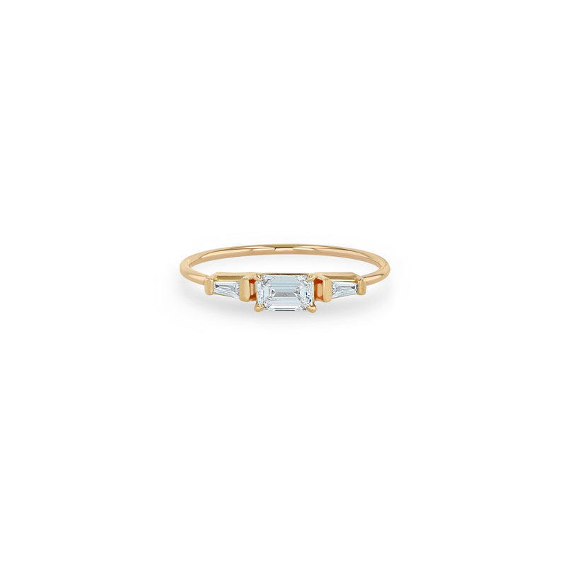 Zoë Chicco 14k Rose Gold Emerald Cut & Tapered Baguette Diamond 3 Stone Ring