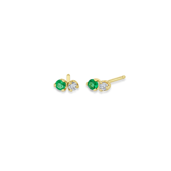 Zoë Chicco 14k Gold Mixed Prong Emerald & Diamond Stud Earrings