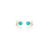 Zoe Chicco 14kt Gold Mixed Turquoise and Diamond Stud Earrings