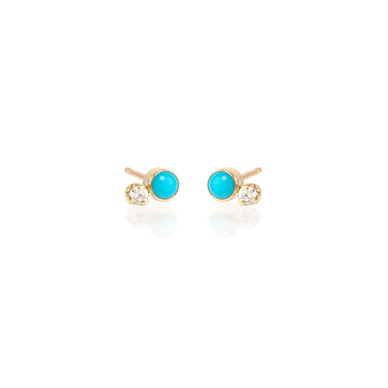 Zoe Chicco 14kt Gold Mixed Turquoise and Diamond Stud Earrings