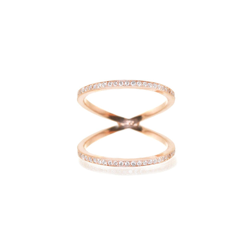 14k Pavé Diamond Open Double Band Ring - SALE